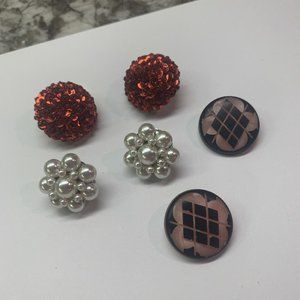 Lot Of 3 Vintage - Modern Clip-on Screw On Costume Earrings Mix Bead Sequin Etc